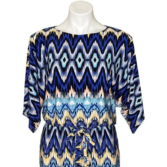 Chico's Nouveau Ikat Dress, Blue Multicolor Slit Sleeves Women's Size 1 (M) - Picture 4 of 13